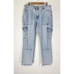 Kan Can Jeans Women’s 28 Light Wash Blue Raw Hem Stretch Cargo